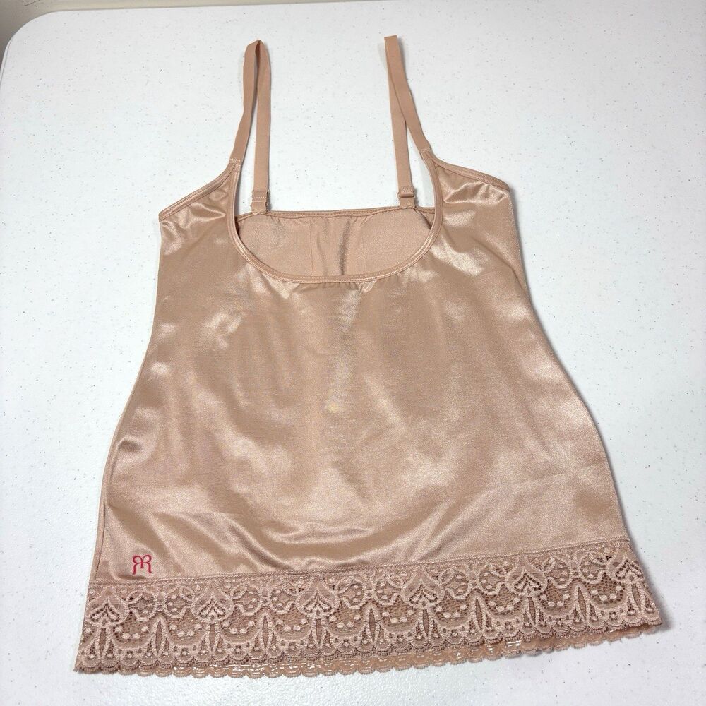 Ruby Ribbon Beige Cami Shapewear Size L Lace Trim Deep Scoop Neck